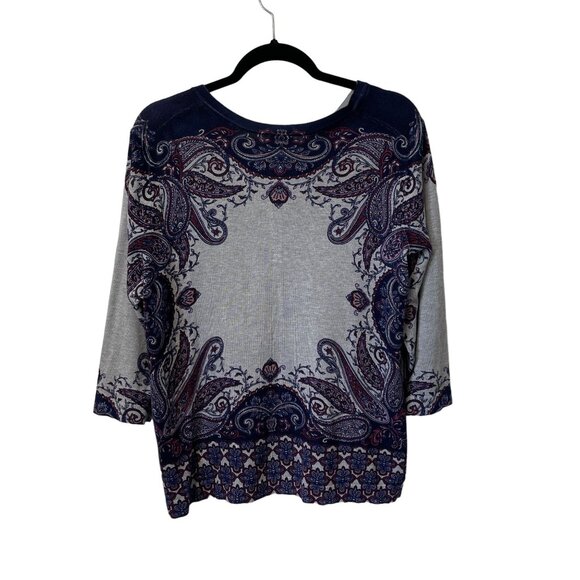 DRESSBARN CARDIGAN SWEATER FLORAL PAISLEY 3/4 SLEEVE STRETCHY WOMEN'S 1X GRAY - Picture 2 of 8